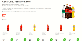 1+1 gratis op 1L flessen Coca-Cola, Fanta of Sprite bij de Plus