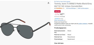 Tommy Jeans TJ Zonnebril - Model 0008/S voor €47,49 bij Amazon