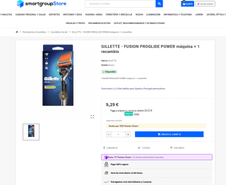 Máquina GILLETTE FUSION PROGLIDE POWER + 1 recambio por solo 9,29€
