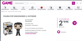 Figura funko pop Dishonored 2: Outsider por sólo 2,99€ (7,98€ con toalla Marvel)