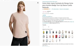 Camiseta de Manga Corta para Hombre marca Calvin Klein Badge Turn Up Sleeve Cuello Redondo por 17€