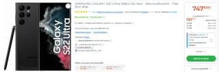 Smartphone SAMSUNG GALAXY S22 Ultra 256Go 5G Noir - Reconditionné - Très bon état à 747€