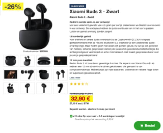 Xiaomi Buds 3 - Zwart voor 32,90 euro