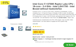 Intel Core i7 13700K voor €389,90 bij Proshop