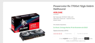 Tarjeta gráfica PowerColor Hellhound AMD Radeon RX 7700 XT 12GB por 408.04€