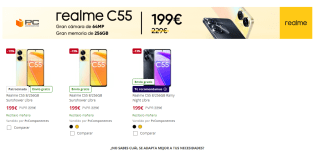 Móvil Realme modelo C55 256GB + 8GB RAM varios colores a elegir por 199€