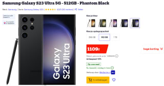 Samsung Galaxy S23 Ultra, 12GB ram, 512GB opslag Zwart voor €1.109 bij Bol.com