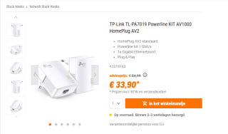 TP-Link TL-PA7019 KIT 1000 Mbit/s Ethernet LAN Wit voor €33,90 bij Nbb