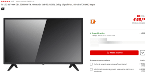 Television LED 32" - OK ODL 32960HN-TB, HD-ready, DVB-T2 (H.265), Dolby Digital Plus, 180 cd/m², HDMI por 98.35€