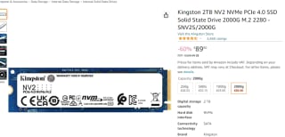Kingston 2TB NV2 NVMe PCIe 4.0 SSD por 89€