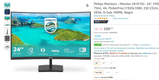 Monitor Philips 241E1SC- 24", FHD, 75Hz, VA, FlickerFree por 109,90€