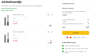 1+1 gratis op alle mascara bij HEMA