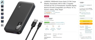 UGREEN 10000mAh Power Bank 22.5W Carga Rápida por $599 en Amazon