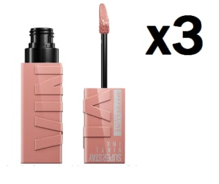 3 Maybelline New York Lip Color, sin manchas, larga duración hasta 16 horas, lápiz labial líquido, acabado brillante, tinta de vinilo SuperStay, 95 cautivated por 17€