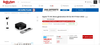 Lecteur Multimédia Apple TV 4K 2022 - 64Go à 140€