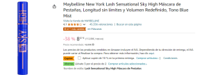 3 Maybelline New York Lash Sensational Sky High Máscara de Pestañas, Longitud sin límites y Volumen Redefinido, Tono Blue Mist por 14.86€