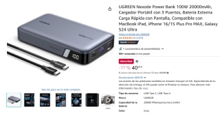 UGREEN Nexode Power Bank 100W 20000mAh con 3 Puertos por 40,49€