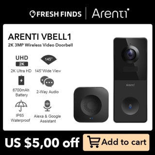 Câmera e campainha com Wifi da marca Arenti, modelo com qualidade de imagem 2k - R$ 387