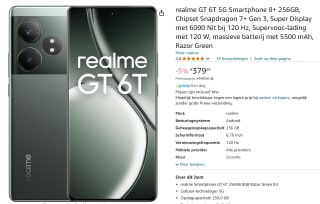 Realme GT 6T 256GB Zilver voor €379,99 bij Amazon
