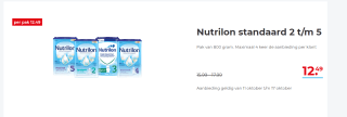 Nutrilon opvolg, dreumes of peuter melk €12,49 per pak voor €12,49 bij Hoogvliet