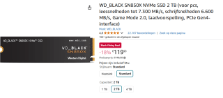 WD Black SN850X SSD - 2TB - M.2 2280 - PCIe 4.0 - Zonder heatsink voor €119,90 bij Amazon