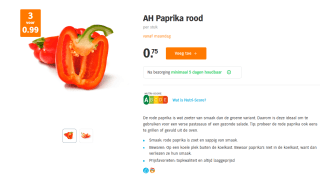Hollandse Rode Paprika's 3 stuks voor €0,99 bij de AH