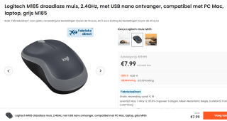 Logitech M185 draadloze muis, 2,4 GHz met USB-mini-ontvanger voor €7,99 bij Ochama