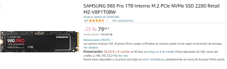 Disco duro SAMSUNG 980 Pro 1TB Interno M.2 PCIe NVMe SSD 2280 por 79.98€