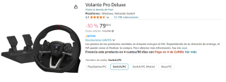 Volante Hori Pro Deluxe Nintendo Switch/PC por 79€
