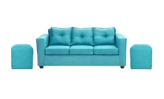Sofá Essenza Julieta de 3 cuerpos + 2 Pouf Turquesa por $237.990