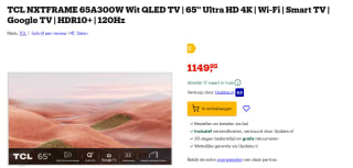 TCL NXTFRAME 65A300W Wit QLED TV | 65'' Ultra HD 4K | Wi-Fi | Smart TV voor €1.149,95 bij Bol.