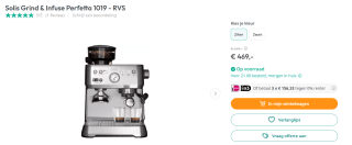 Solis Grind & Infuse Perfetta 1019 Pistonmachine met Bonenmaler voor €469 bij artandcraft