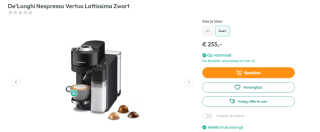 De'Longhi Nespresso Vertuo Lattissima Zwart voor €255 bij Art & Craft