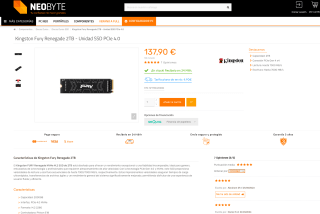 Kingston Fury Renegade 2TB Unidad SSD PCIe 4.0 Lectura hasta 7300 MB/s por 137,90€