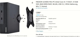 Medion Akoya S23005-i5-512F8 Mini PC voor €299,99 bij Amazon