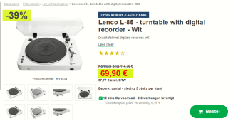 Lenco L-85 White - Platenspeler met USB Stereo voor €69,90 bij Proshop
