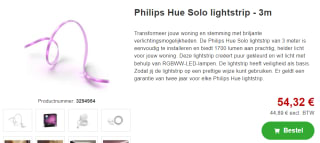 Philips Hue Solo lightstrip voor €54,32 bij Proshop