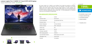 Lenovo Legion Pro 5 16IRX9 (83DF00JHMH) voor €1.999 bij Megekko