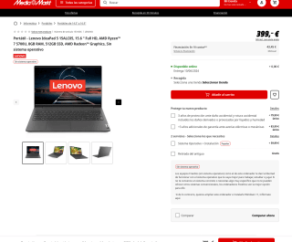Lenovo IdeaPad 5 15ALC05 15.6 " Full HD AMD Ryzen 7 5700U 8GB RAM 512GB SSD AMD Radeon Graphics por solo 399€