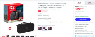 Nintendo Switch 2 met Mario Kart World en gratis case/beschermhoes voor €499,99 bij Cdiscount