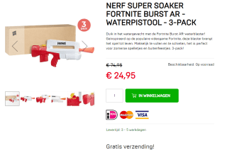 Nerf Fortnite Burst AR-waterblaster 3 stuks voor €24,95 bij Dagknaller