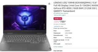 LENOVO LOQ 15IRH8 (82XV00QDMH) 15.6" Full HD Display voor €799 bij Amazon