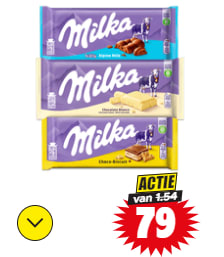 Alle varianten Milka repen voor € 0,79 p/st bij Dirk