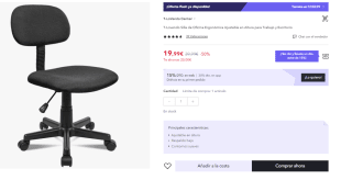 Silla de Oficina Giratoria Ajustable sin Reposabrazos por 13.99€