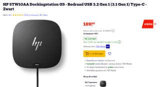 HP 5TW10AA Dockingstation G5 - Bedraad USB 3.2 Gen 1 (3.1 Gen 1) Type-C - Zwart voor €189,99 bij Bol.com