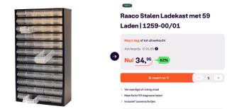 Raaco - Metalen ladekast - Met 44 laden - Incl. 10 tussenschotten voor €34,95 bij iBOOD