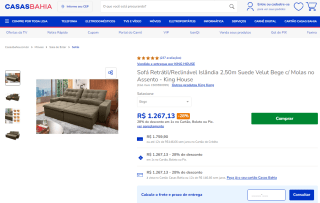 Sofá Retrátil/Reclinável, modelo Islândia de 2,50m em Suede da King House - R$ 1.267,13