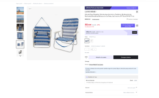 Silla de playa Plegable 49x76cm aluminio y textileno reclinable por 15,75€