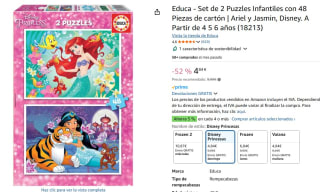 Set de 2 Puzzles Infantiles con 48 Piezas Ariel y Jasmin, Disney por 4,84€