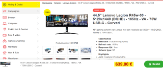 Lenovo Legion R45w-30 DQHD LED monitor - 45 inch voor €639 bij Proshop